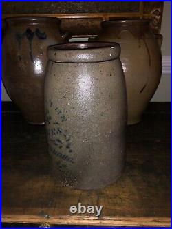 Antique Saltglaze Stoneware Crock Cobalt Decorated Western PA Hamilton & Jones