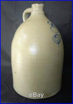 Antique Saltglaze Stoneware Pottery Jug, 3 Gal, Cobalt Blue Bee Sting Design. EC