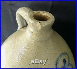Antique Saltglaze Stoneware Pottery Jug, 3 Gal, Cobalt Blue Bee Sting Design. EC