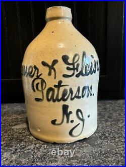 Antique Scheuer & Fleischer Paterson NJ Stoneware Script Jug