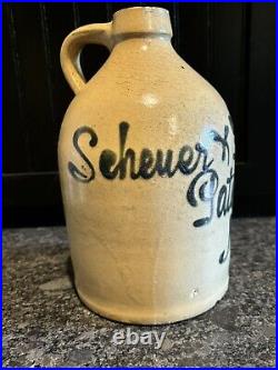 Antique Scheuer & Fleischer Paterson NJ Stoneware Script Jug