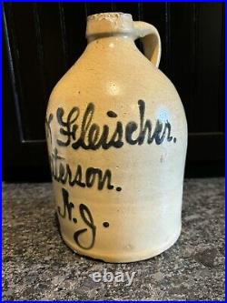 Antique Scheuer & Fleischer Paterson NJ Stoneware Script Jug