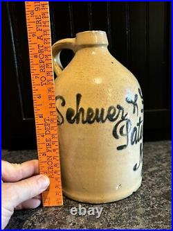 Antique Scheuer & Fleischer Paterson NJ Stoneware Script Jug