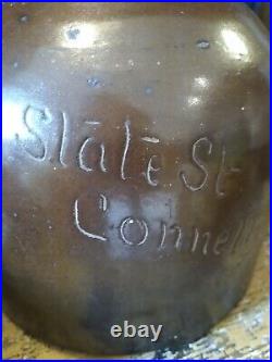 Antique Scratch Decorated State St Connelly Square Syrup Stoneware Jug