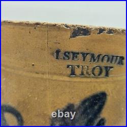 Antique Seymour Troy Blue Floral Stoneware Crock Old