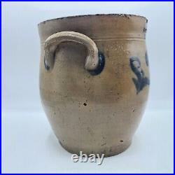 Antique Seymour Troy Blue Floral Stoneware Crock Old