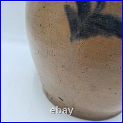 Antique Seymour Troy Blue Floral Stoneware Crock Old