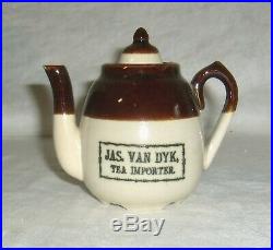 Antique Sherwood Miniature Stoneware Jas Van Dyk Tea Importer Advertising Teapot