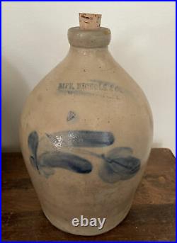 Antique Sipe Nichols Cobalt Blue Cobalt Tulip Stoneware Pottery 1 Gallon Jug