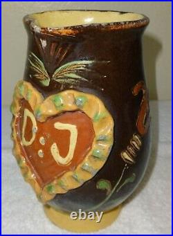 Antique Slipware French Art Pottery Confit Stoneware Jaspe Milk France Pitcher