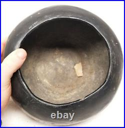 Antique Southwest Indian Black Glazed Stoneware Art Pottery Bowl Santa Clara