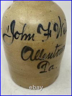 Antique Stoneware 11 Jug Blue Script Writing Allentown Pa John F Weiler