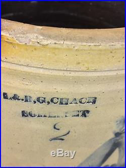 Antique Stoneware 2 Gallon Crock L&B G Chace Somerset Cobalt Décor