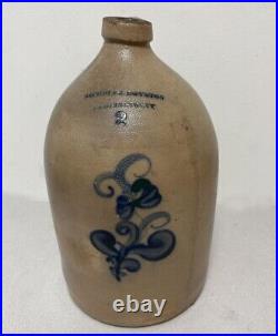 Antique Stoneware 2 gallon jug made Nichols Boynton Burlington VT 1854-1855