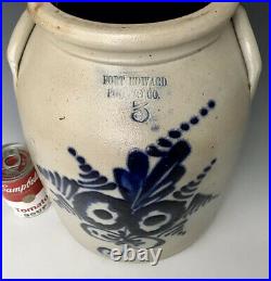Antique Stoneware A+ Fort Edward Pottery NY Jar with Cobalt Floral Bouquet c. 1860