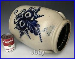 Antique Stoneware A+ Fort Edward Pottery NY Jar with Cobalt Floral Bouquet c. 1860