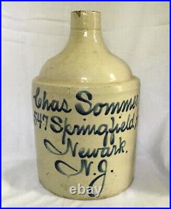 Antique Stoneware Advertising Jug Chas Sommer Newark N. J
