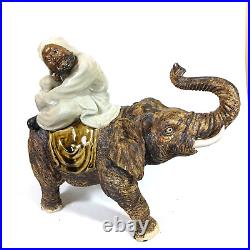 Antique Stoneware Asian Pottery Arhat Buddha Riding Elephant Figurine