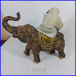 Antique Stoneware Asian Pottery Arhat Buddha Riding Elephant Figurine