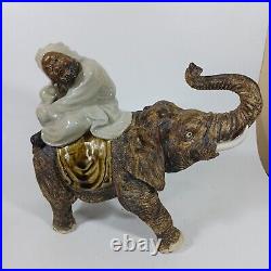 Antique Stoneware Asian Pottery Arhat Buddha Riding Elephant Figurine