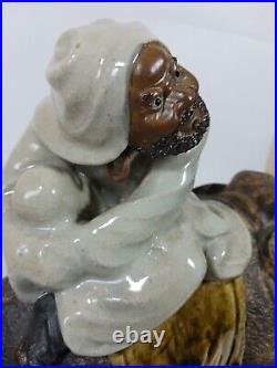 Antique Stoneware Asian Pottery Arhat Buddha Riding Elephant Figurine