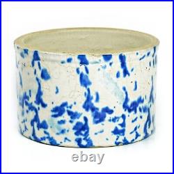 Antique Stoneware Blue & White Spongeware'Butter' Crock with Lid