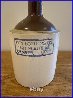 Antique Stoneware City Bottling Company Denver Colorado Advertising Jug