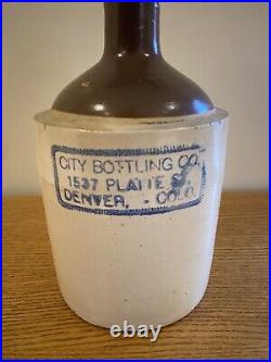 Antique Stoneware City Bottling Company Denver Colorado Advertising Jug