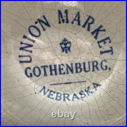 Antique Stoneware Crock Bowl Union Market Gothenburg Nebraska Advertising
