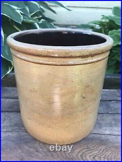 Antique Stoneware Crock Honey Tan Salt Glaze One Gallon Primitive Pickling