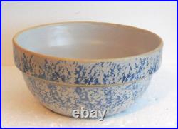 Antique Stoneware Crock Mixing Bowl Primitive 10.75 Blue Grey Spongeware Collar