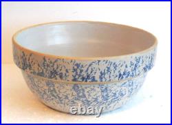 Antique Stoneware Crock Mixing Bowl Primitive 10.75 Blue Grey Spongeware Collar