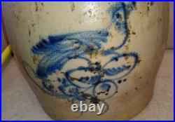Antique Stoneware Crock With Blue Decoration Handles Pot