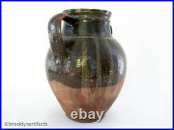 Antique Stoneware Double Handled Jug / Vase w Dark Glaze Redware