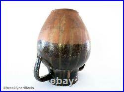 Antique Stoneware Double Handled Jug / Vase w Dark Glaze Redware