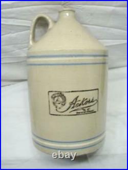 Antique Stoneware Finley Acker's Blue Banded 2 Gal Jug Pottery Crock