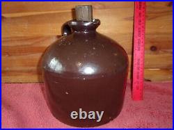 Antique Stoneware Gallon Jug Liquor Moonshine Saloon Brown Glaze Pottery Vintage