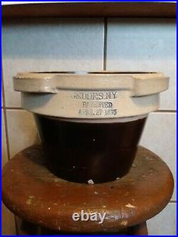 Antique Stoneware Jar Pot Geddes New York April 27th, 1875 Hubbell Chesebro NY