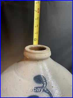 Antique Stoneware Jug Cobalt Blue Decoration 3 Gallon -broken Handle