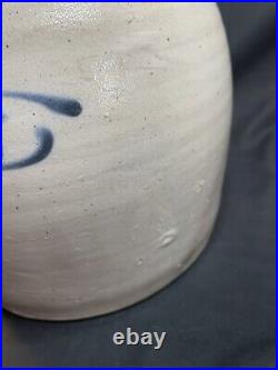Antique Stoneware Jug Cobalt Blue Decoration 3 Gallon -broken Handle