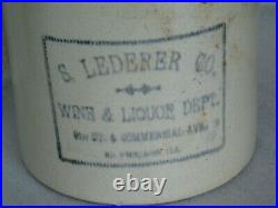 Antique Stoneware Jug S Lederer Wines & Liquors South Chicago IL Macomb Pottery