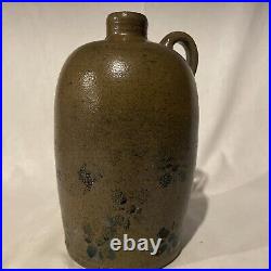 Antique Stoneware Jug With Cold Painted Flower Design- 9.5 Tall