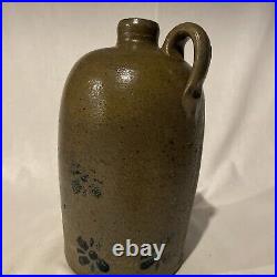 Antique Stoneware Jug With Cold Painted Flower Design- 9.5 Tall