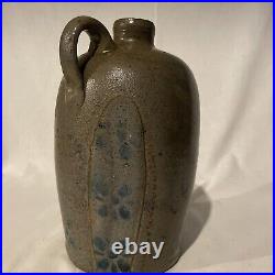 Antique Stoneware Jug With Cold Painted Flower Design- 9.5 Tall