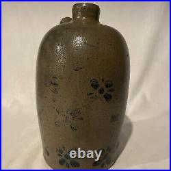 Antique Stoneware Jug With Cold Painted Flower Design- 9.5 Tall