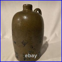 Antique Stoneware Jug With Cold Painted Flower Design- 9.5 Tall