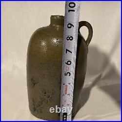 Antique Stoneware Jug With Cold Painted Flower Design- 9.5 Tall