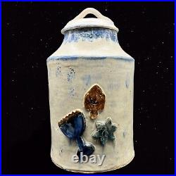 Antique Stoneware Large Cookie Jar 3D Vintage Studio Art Pottery 13T 8W