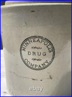 Antique Stoneware Minneapolis Drug Co 1- Gal Jug Crock Red Wing Minnesota