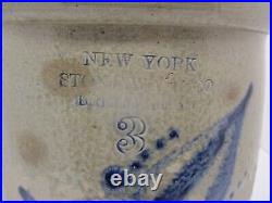 Antique Stoneware Ottman Bro's Fort Edward NY Crock 3 Gal Blue Cobalt Salt Glaze